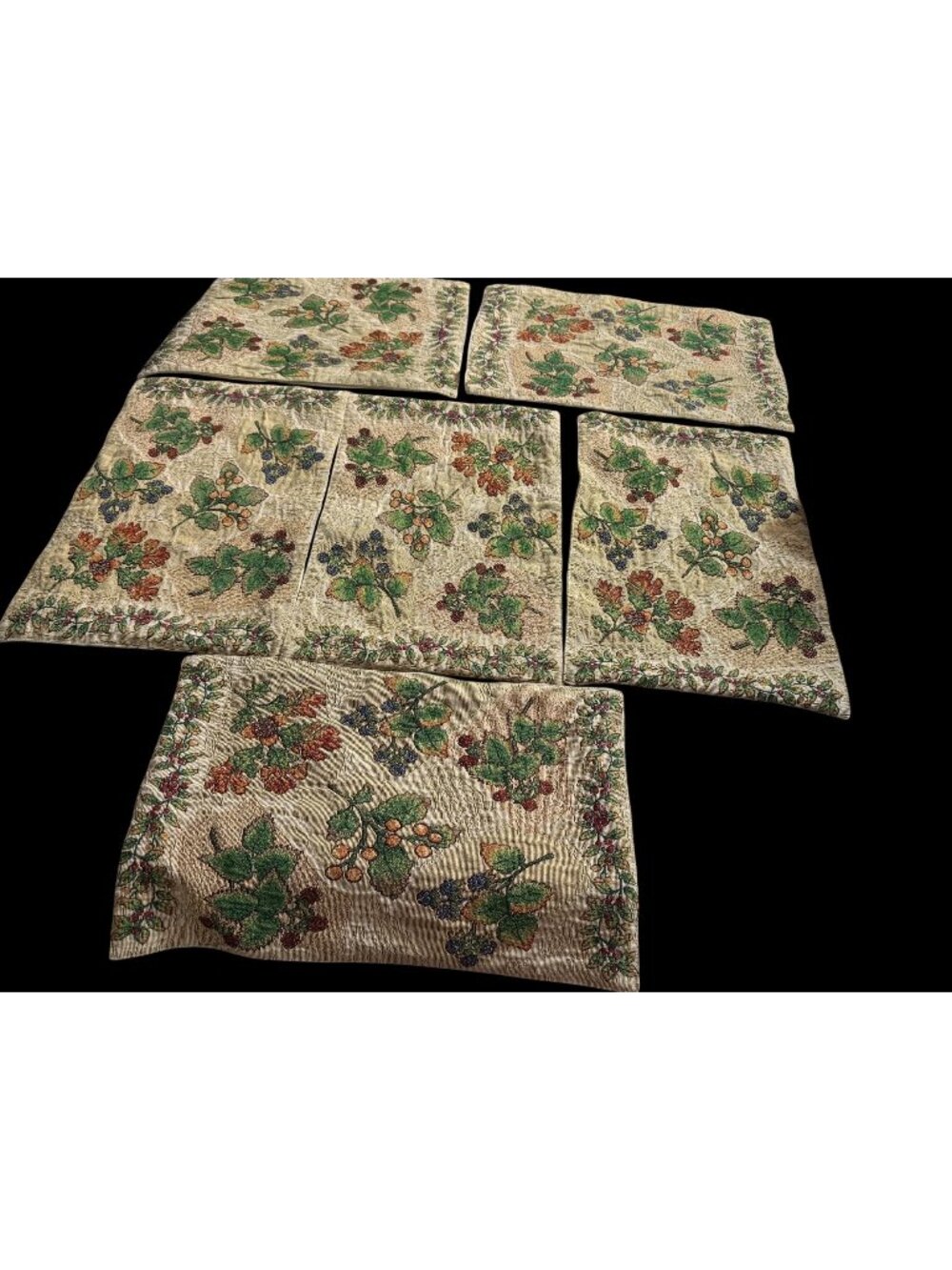 6 Vintage Tapestry Needle point Botanical leaves placements granny cottage core
